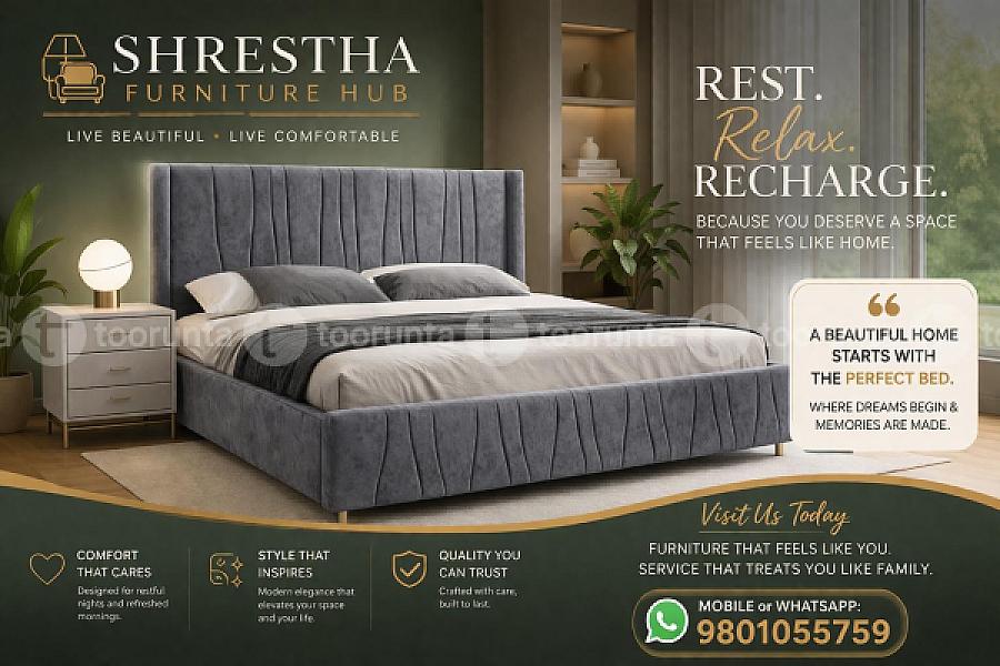 Premium Velvet-touch Charcoal Grey Wingback Queen Size(5*6.5ft) Bed