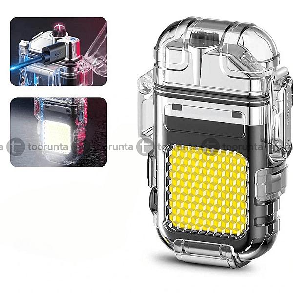 360 Flash Rechargeable Windproof Electric Arc Lighter With Cob Led Flashlight