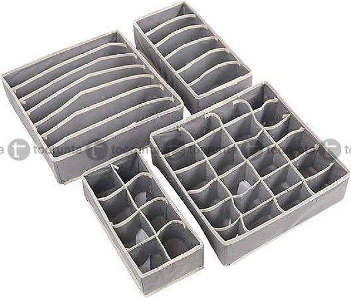 4 Pack Gray Folding Closet Underwear Wardrobe Closet Organizer Drawer Divider Storage Boxes For Underwear Bra Sock Ties Scarves 6/7/8/24 Cells Non-woven Moisture-proof Fabric