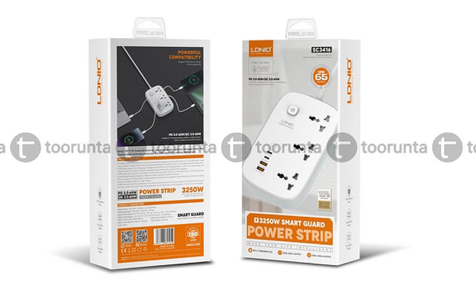 Ldnio Sc3416 Custom Wholesale Universal Electrical Cord Strip 3 Outlets 4 Gan Usb Port Multi Power Strip Plug Boar Extension Socket