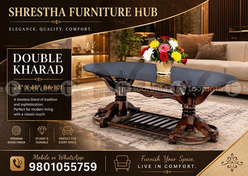 Premium Wooden Coffee Table With Oval Tinted Glass Top (24" X 48")