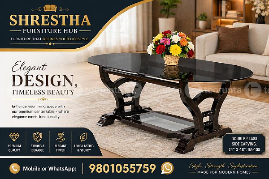 Premium Slatted Wooden Coffee Table With Tinted Oval Top (24" X 48")