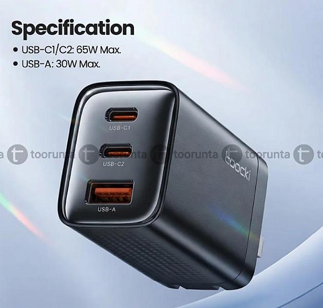 100% Original Toocki 65w Gan Quick Charger (Type C/lightning)