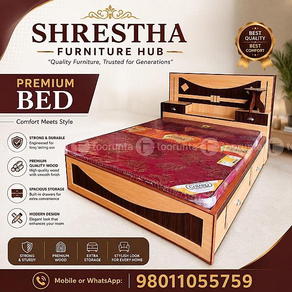 Dual-tone Queen Size(5*6.5ft) Bed With Built-in Bedside Drawers & Headboard Storage With Genuine Formica Finishing