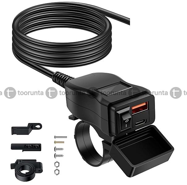 2 In 1 Waterproof Motorcycle Bike Charger Type-c & Usb & Power Switch