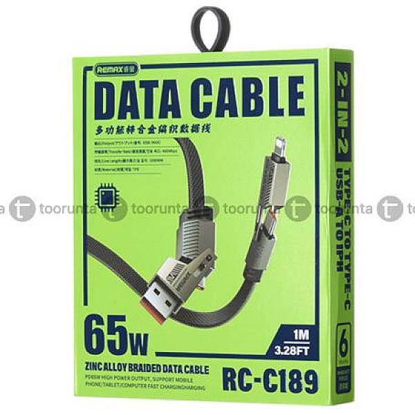 Remax Rc-c189 65w Braided 4-in-1 Usb/type-c To Lightning/type-c Fast Charging Cable - 1m - Black