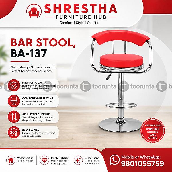 Red Leatherette Swivel Counter Stool With Chrome Base, Footrest & Padded Back Support(ba-137)