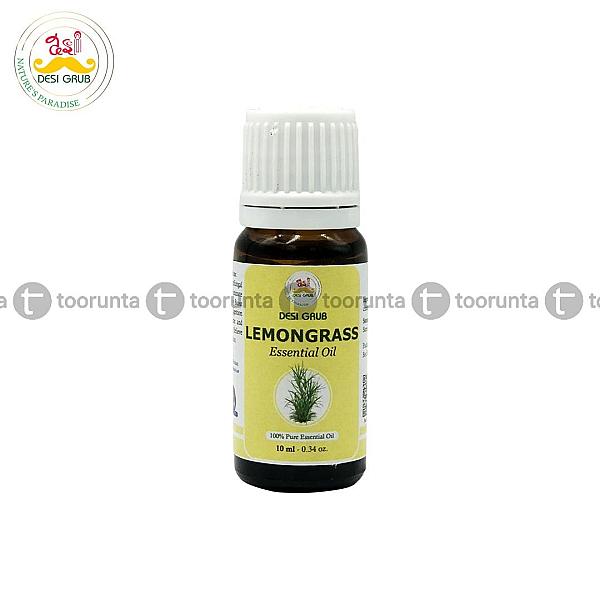 Desi Grub Lemongrass Essential Oil 10ml| 100% Pure | Natural Air Freshener, Insect Repellent & Skin Detox Oil