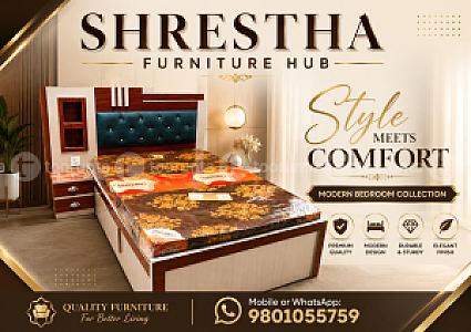 Modern Wooden Double Bed ( 4/6ft ) with Integrated Bedside Drawers & Cushioned Headrest
