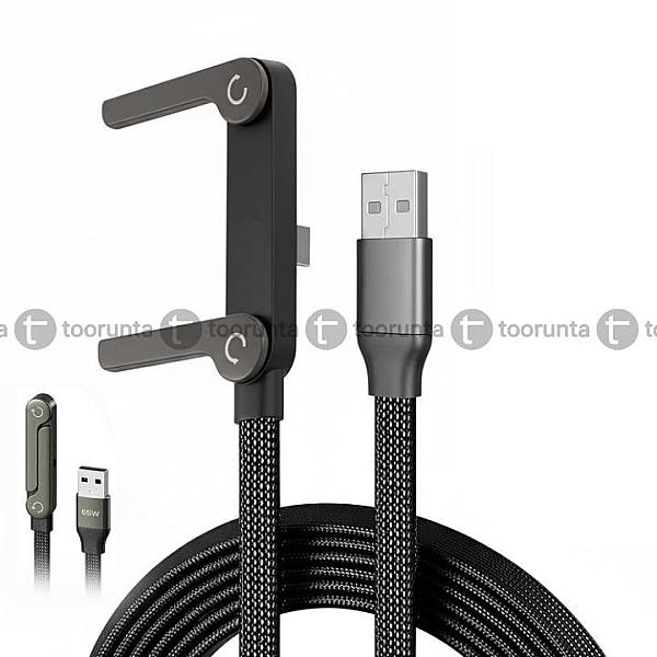 65w Braided Usb-c Fast Charging Cable With Built-in 360° Foldable Metal Phone Stand