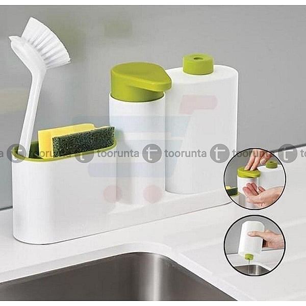 Sinkbase Plus 3 Piece Sink Tidy Set Kitchen Bathroom Soap Dispenser With Sponge Holder