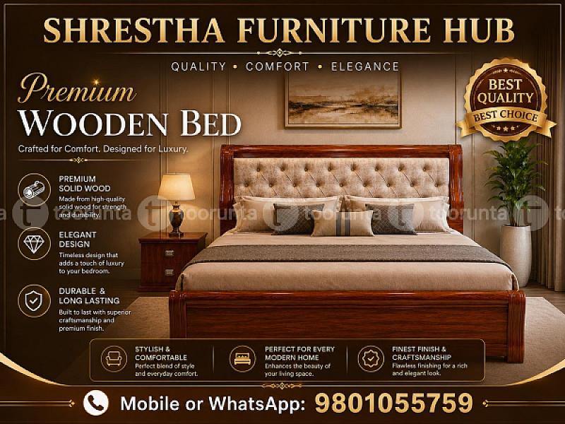 Solid Wooden Royal Finish Queen Size(5*6.5ft) Bed Frame with Built-in Side Storage Drawers