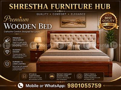 Solid Wooden Royal Finish Queen Size(5*6.5ft) Bed Frame with Built-in Side Storage Drawers