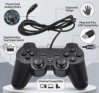 USB PC Dual Shock Controller, Wired Gaming Gamepad Joystick, Black, Compatible with Windows 11/10/8/7