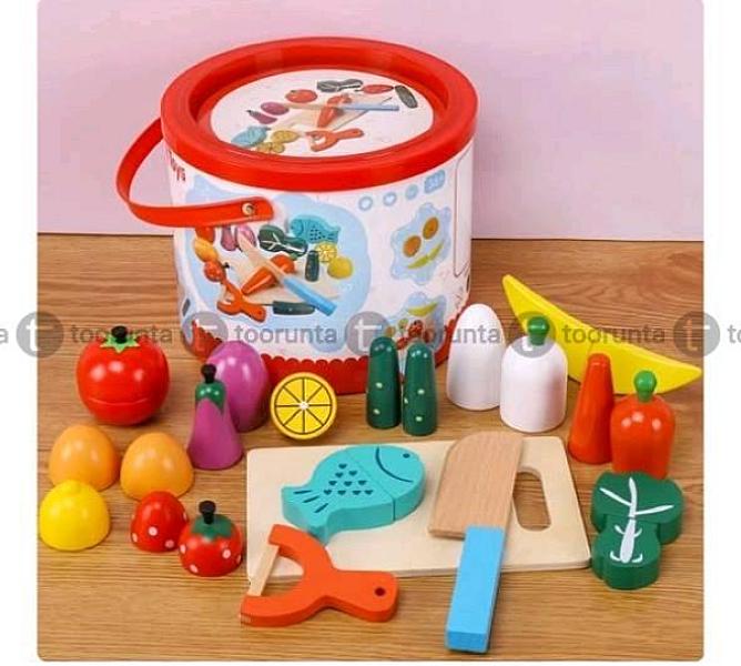 Barrel-packed Wooden Velcro Cutting Fruits & Vegetables Set