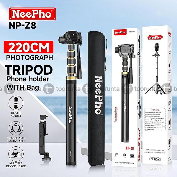 Neepho Np Z8 Professional Aluminum Tripod (57cm – 215cm) 360° Rotating Head Non-slip Legs & Wide Base