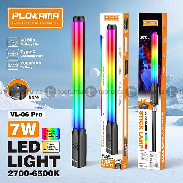 Plokama Vl06 Pro Handheld Rgb Led Light Stick With Adjustable Color Temperature & Rechargeable Battery