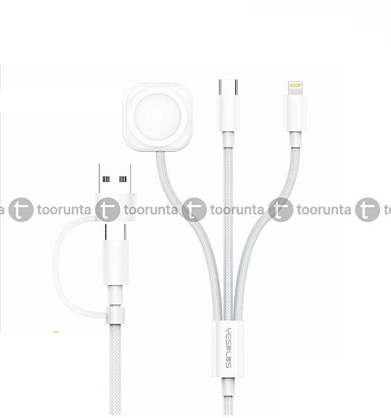 Yesplus Ys878 2-in-3 Data Cable 5a Multifunctional Fast Charging Cable For Type-c, Lightning, Usb-a And Watch