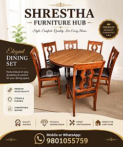 Royal Solid Shishaoo Wood 6 Seater Round Dining Table Set with Cushioned Chairs