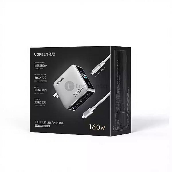 Ugreen 160w Gan Charger Monitor Display 5 Ports 140w Max Power Adapter For Laptop Tablet Cellphone