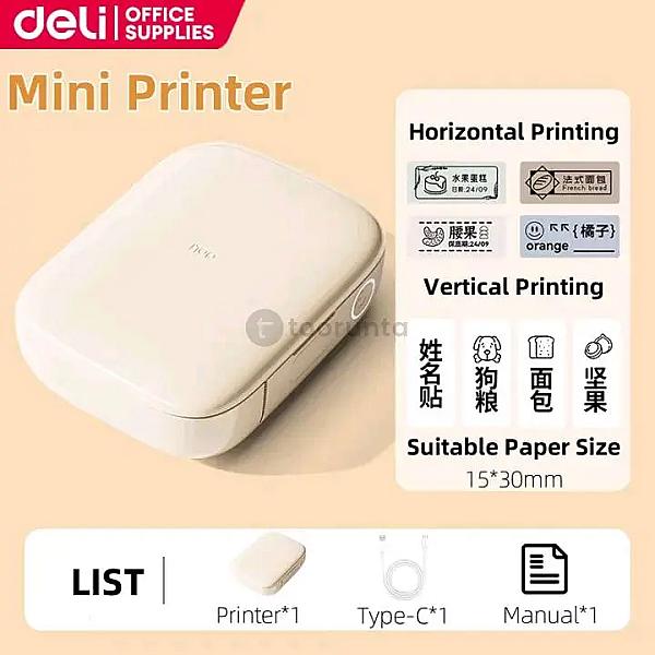 Deli-es440 Label Portable Printer | Size : 15*30 Mm | Maximum Print Width : 12mm | Maximum Print Speed : 25mm/s | Print Resolution: 203dpi | 1200mah Large Battery | 1 Year Warranty