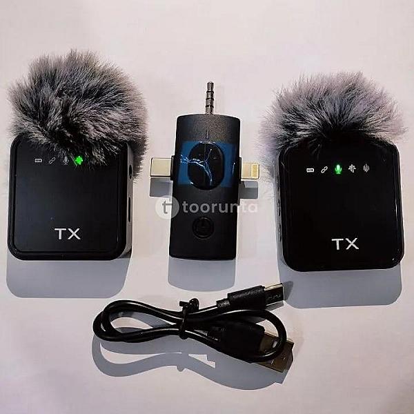 3 In 1 Wireless Microphone, Wireless Mic For Youtubers, Video Recording, Facebook, Compatible With Type-c Android/iphone/cameras/laptop (Dual 2x Transmitter)
