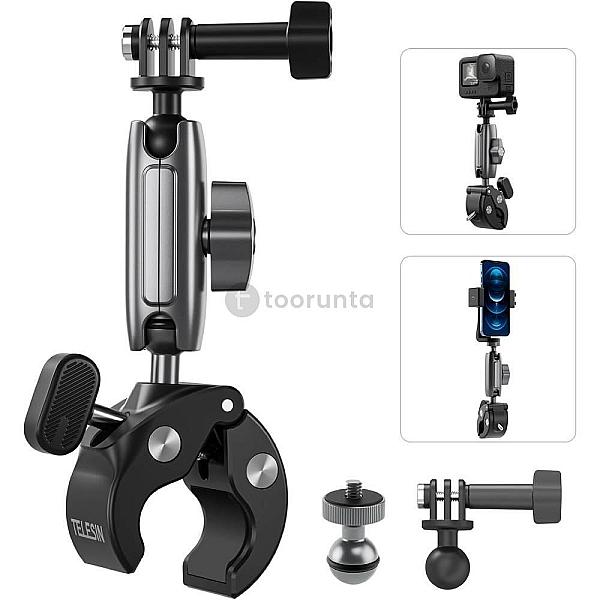 Telesin Super Clamp Camera Mount With 360° Dual Ball Head, Bike/bicycle/motorcycle Handlebar Mount For Gopro Max Hero 13 12 11 10 9 8 7, Dji Action 5 Pro 4 3, Insta360 X4 X5 Ace Pro 2