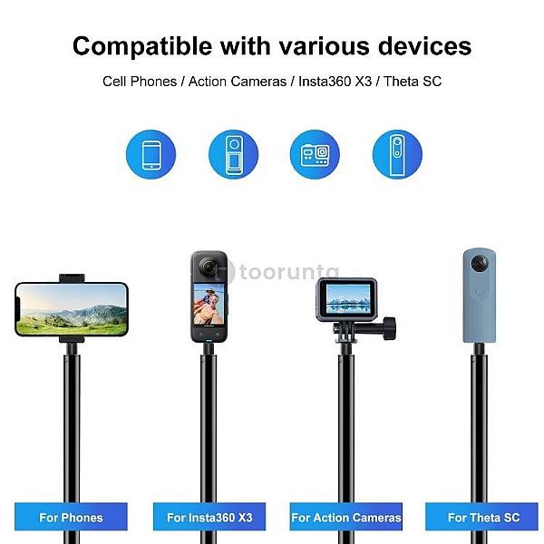 3m Metal Selfie Stick Monopod For Insta360 One Rs / X2 / X3 / X4 (Black)