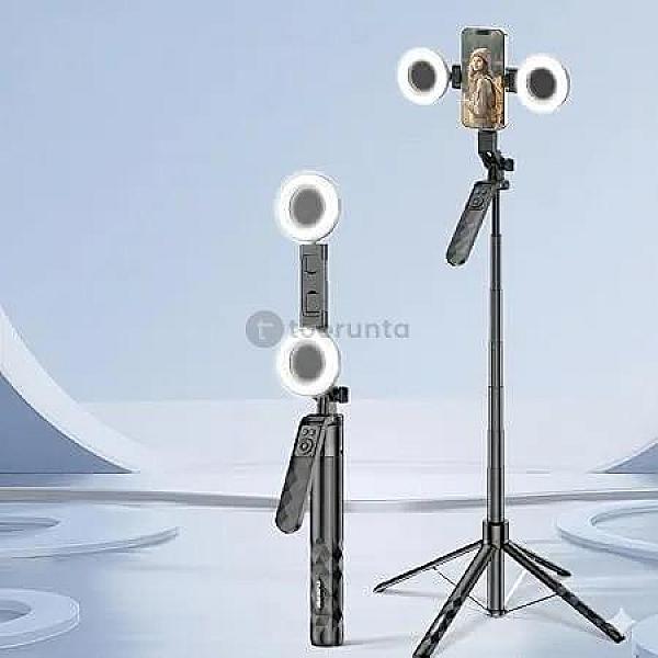 Plokama Live-p10 Pro Selfie Stick Tripod With Led Light, 180cm Aluminum Alloy, Bluetooth Remote Control, Phone Stand For Live Streaming