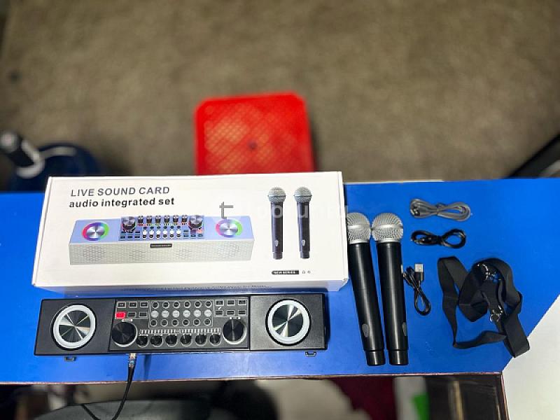 Live Sound Card With Attached Dual Speaker And 2 Wireless Mic
