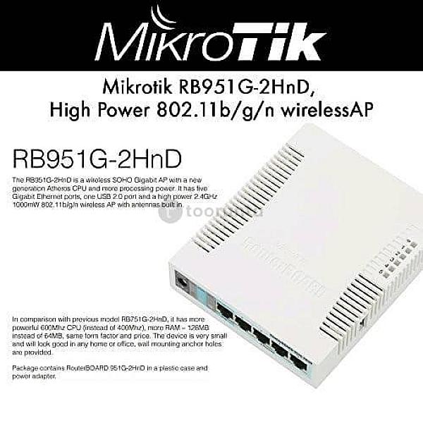 Mikrotik Router Rb951g-2hnd | Wifi Router | 2,4ghz | 5x Rj45 1000mb/s | 1x Usb | 1 Year Parts Replacement Warranty