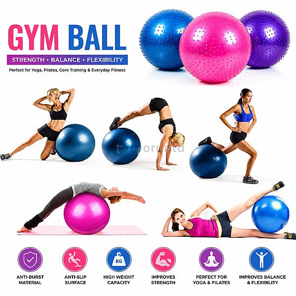 Gym & Therapy Exercise Ball | Anti-burst Fitness, Yoga, Balance & Workout Ball(1 Pcs)