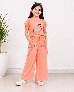 Girls 2 Piece Set for 9-11 Years | Stylish T-Shirt & Wide Leg Pant Set | Casual Summer Wear