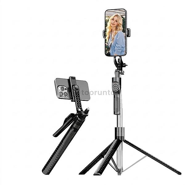 K50 1.9m Extendable Live Streaming Tripod Dual Phone Clip Bluetooth Selfie Stick