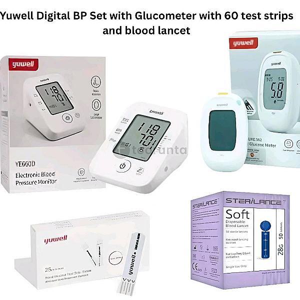Yuwell Digital Blood Pressure Monitor + Glucometer Combo Set (60 Test Strips & Blood Lancets)