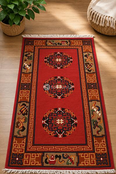 Hand-knotted Nepali Woolen Tibetan Carpet Red (90 Cm X 190 Cm) - 100 Knots