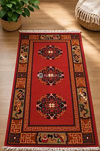 Hand-Knotted Nepali Woolen Tibetan Carpet Red (90 cm x 190 cm) - 100 Knots
