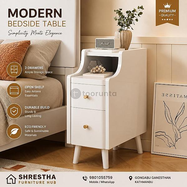 Stylish Slim Modern Bedside Table With 2 Drawers & Open Storage Shelf