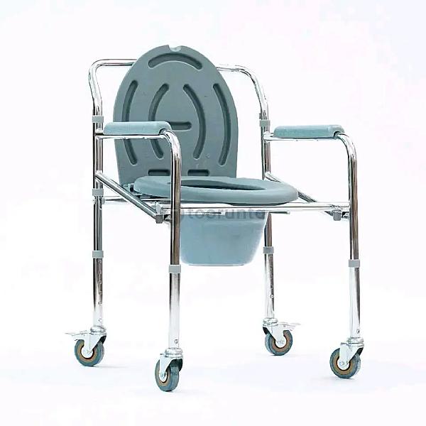 Foldable Stainless Commode Chair With Wheels For Elderly & Patients