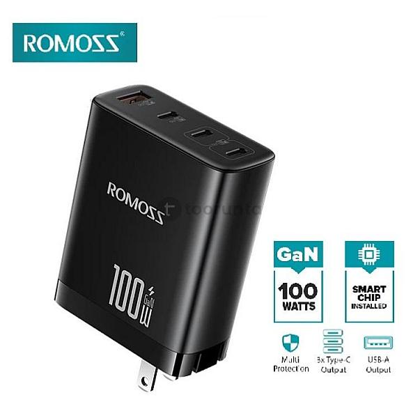 Romoss Pq1002u Pro Pd 100w Gan Quick Charging 4-port Wall Charger (3× Usb-c + 1× Usb-a)