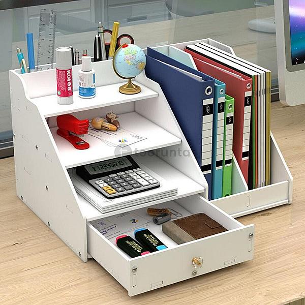 Office Desktop Vertical Storage Organizer Rack With Drawer For Home And Workplace Desk Setup