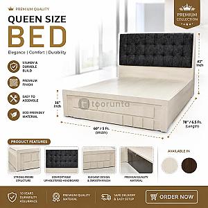 Modern 5x6.5 Feet Queen Size Storage Bed - Eco-Friendly Laminated Wooden Bed Frame with Fabric Backrest