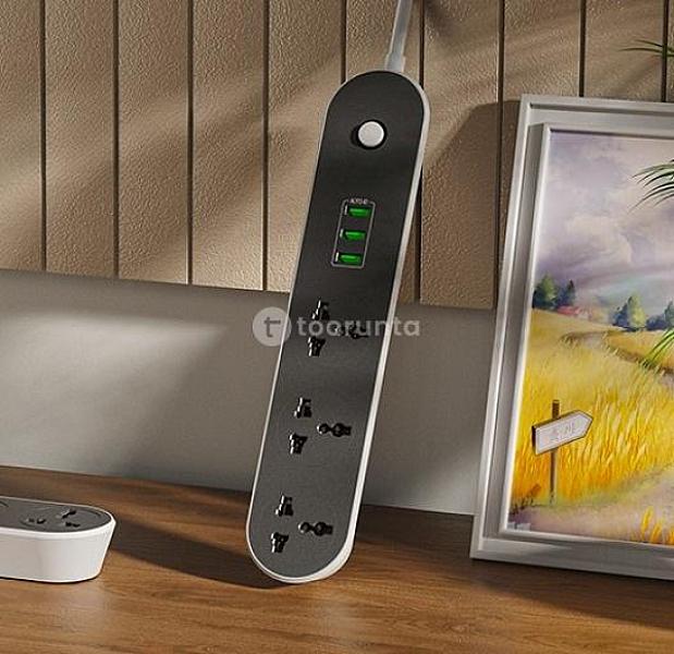 Universal Power Strip Multiplug 3 Ac Outlets + 3 Usb Charging Ports