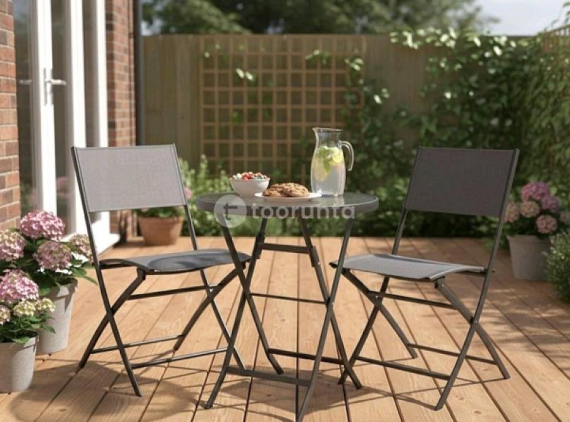 Louise Folding Bistro Table And Chairs Set, Garden, Terrace, Patio, Balcony, Outdoor Furniture, Textilene Material, Waterproof, Includes Table And 2 Chairs, Folding