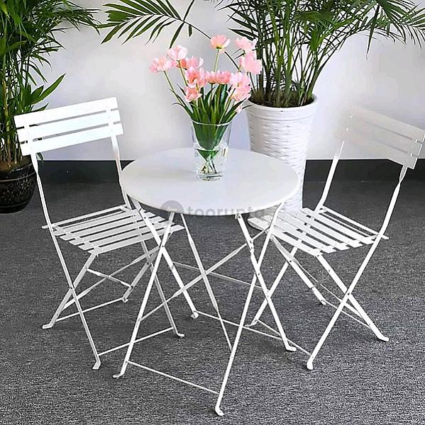 Mia Folding Bistro Garden Furniture Set | Round | White