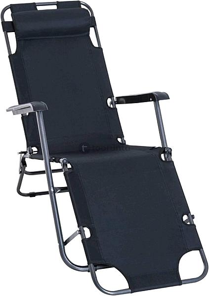 Backcountry Comfort 2-in-1 Foldable Recliner Sun Lounger With Cushion, 2-way Adjustable Backrest, Metal + Oxford Fabric, Black, 135 X 60 X 89 Cm