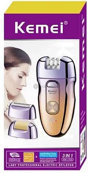 Kemei Km-7103 3in1 Ladys Epilator With Shaver And Foot Grinder Rechargeable Electric Hair Epilator For Face Cleaning / Shaving / Callus Remover For Hair Remover For Women