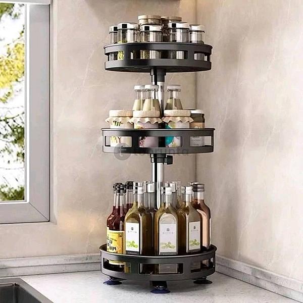 Racksense / 3 Tier 360 Degree Rotating Masala Rack, Height Adjustable, Suitable For Kitchen (Round