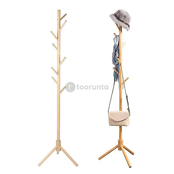 Rack Sense / Tree Shape Wooden Floor Standing Rack Coat Hanger Stand With 8 Hooks