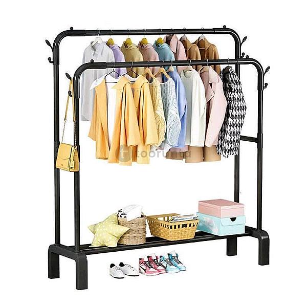Racksense / 2 Tier Floor Standing Movable Storage Wardrobe Rack